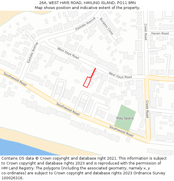 26A, WEST HAYE ROAD, HAYLING ISLAND, PO11 9RN: Location map and indicative extent of plot