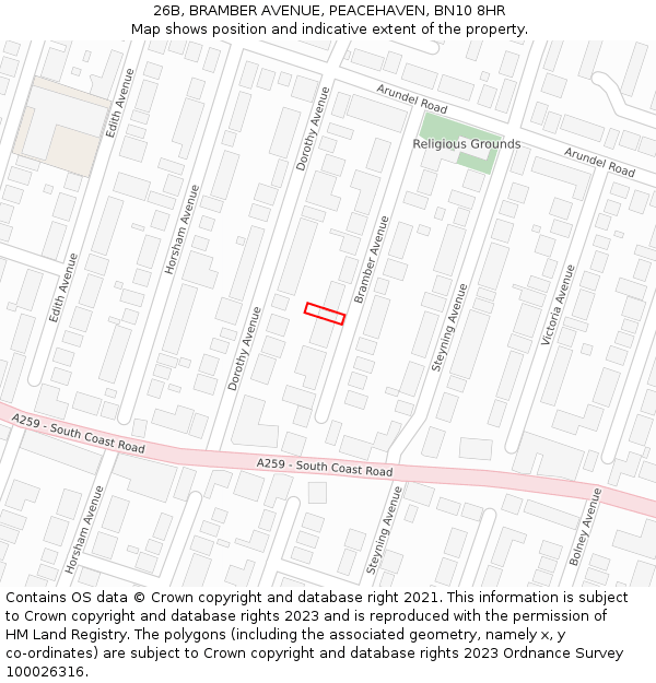 26B, BRAMBER AVENUE, PEACEHAVEN, BN10 8HR: Location map and indicative extent of plot