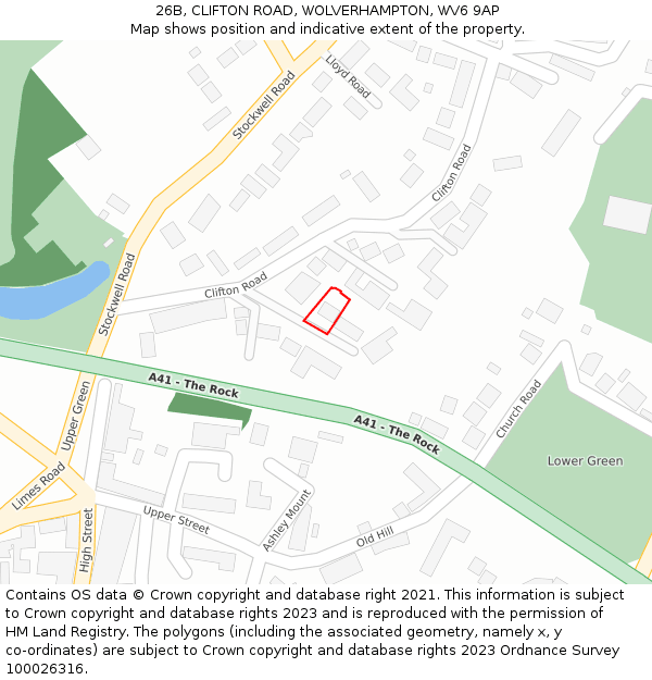 26B, CLIFTON ROAD, WOLVERHAMPTON, WV6 9AP: Location map and indicative extent of plot