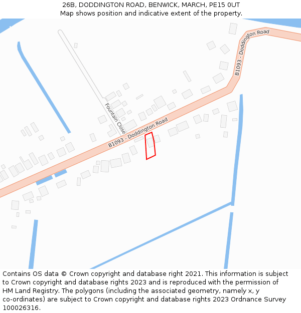 26B, DODDINGTON ROAD, BENWICK, MARCH, PE15 0UT: Location map and indicative extent of plot