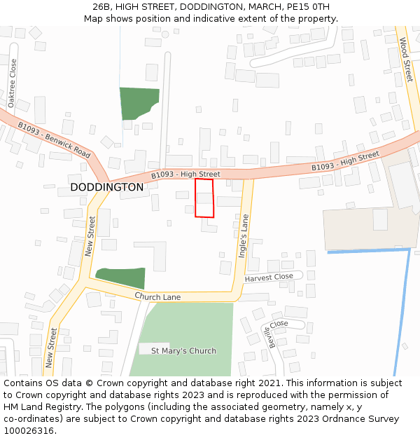 26B, HIGH STREET, DODDINGTON, MARCH, PE15 0TH: Location map and indicative extent of plot