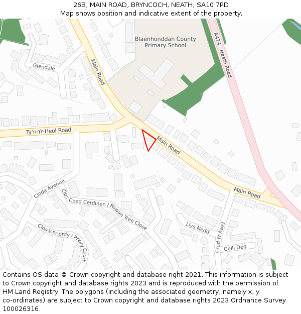 26B, MAIN ROAD, BRYNCOCH, NEATH, SA10 7PD: Location map and indicative extent of plot