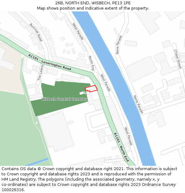 26B, NORTH END, WISBECH, PE13 1PE: Location map and indicative extent of plot