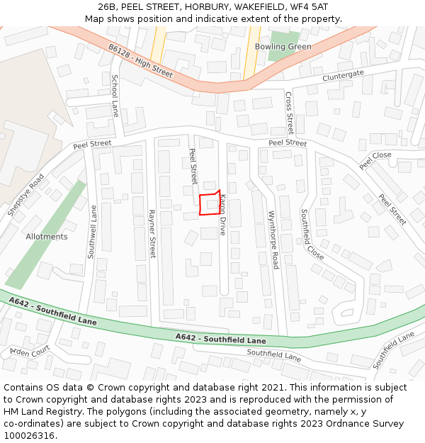 26B, PEEL STREET, HORBURY, WAKEFIELD, WF4 5AT: Location map and indicative extent of plot