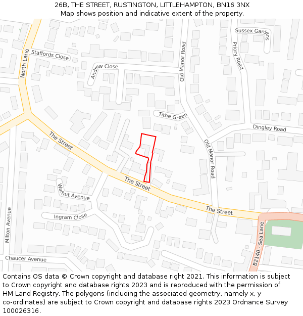 26B, THE STREET, RUSTINGTON, LITTLEHAMPTON, BN16 3NX: Location map and indicative extent of plot
