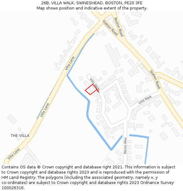 26B, VILLA WALK, SWINESHEAD, BOSTON, PE20 3FE: Location map and indicative extent of plot
