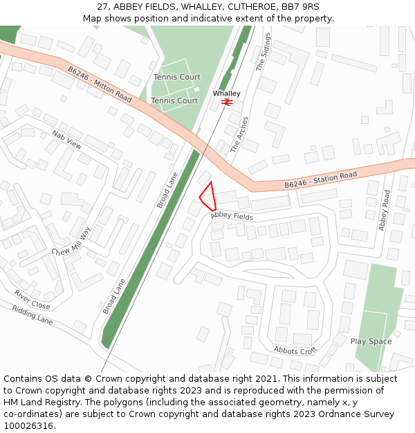 27, ABBEY FIELDS, WHALLEY, CLITHEROE, BB7 9RS: Location map and indicative extent of plot