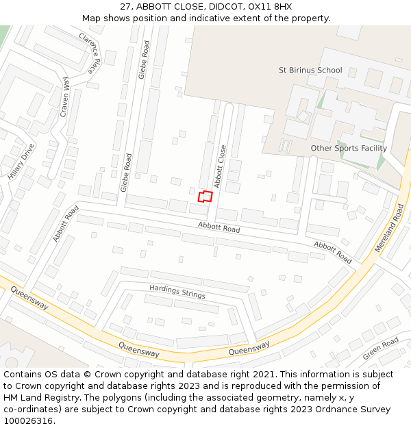 27, ABBOTT CLOSE, DIDCOT, OX11 8HX: Location map and indicative extent of plot