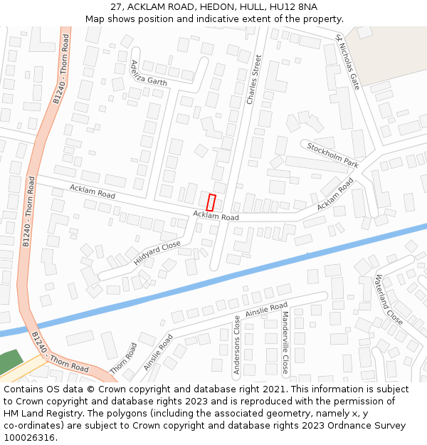 27, ACKLAM ROAD, HEDON, HULL, HU12 8NA: Location map and indicative extent of plot