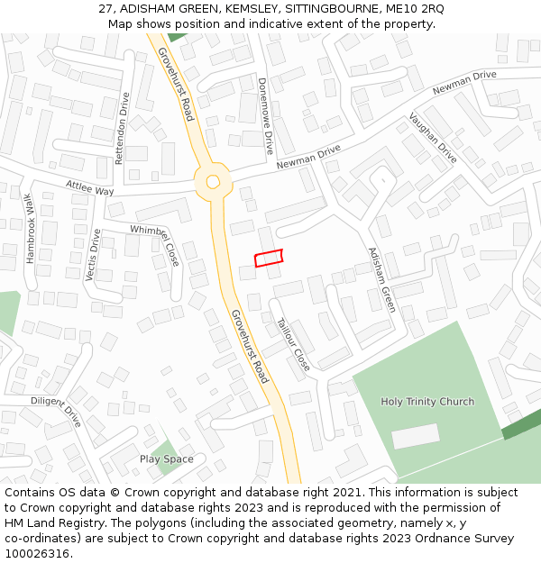 27, ADISHAM GREEN, KEMSLEY, SITTINGBOURNE, ME10 2RQ: Location map and indicative extent of plot