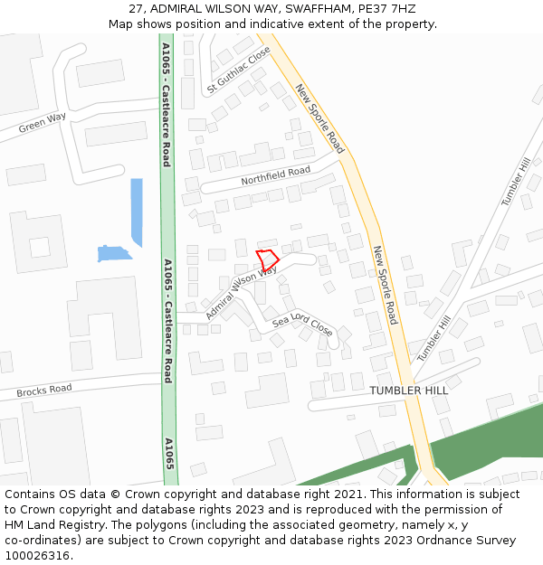 27, ADMIRAL WILSON WAY, SWAFFHAM, PE37 7HZ: Location map and indicative extent of plot