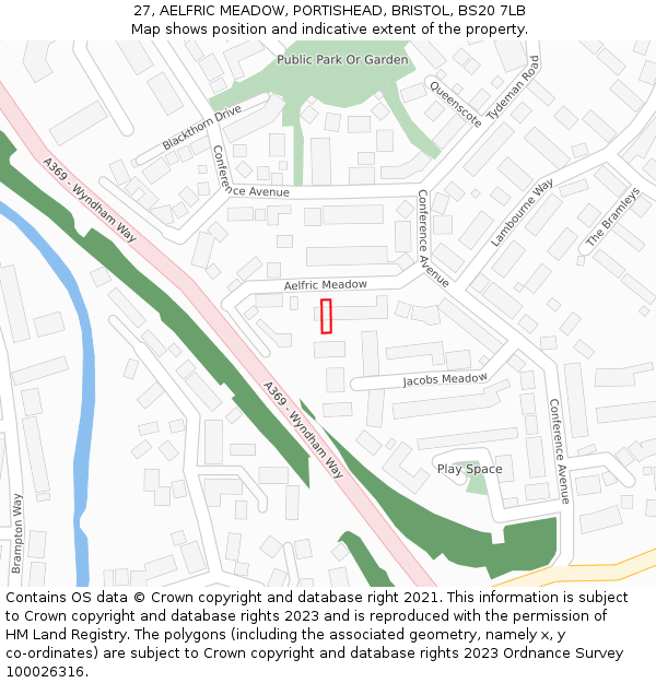 27, AELFRIC MEADOW, PORTISHEAD, BRISTOL, BS20 7LB: Location map and indicative extent of plot