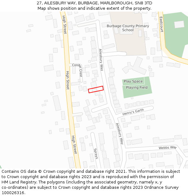 27, AILESBURY WAY, BURBAGE, MARLBOROUGH, SN8 3TD: Location map and indicative extent of plot