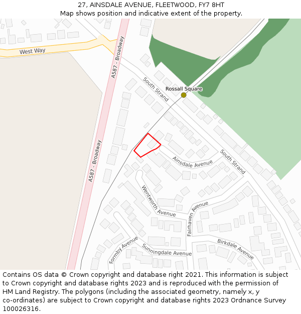 27, AINSDALE AVENUE, FLEETWOOD, FY7 8HT: Location map and indicative extent of plot