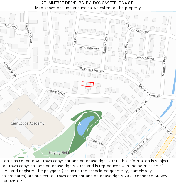 27, AINTREE DRIVE, BALBY, DONCASTER, DN4 8TU: Location map and indicative extent of plot