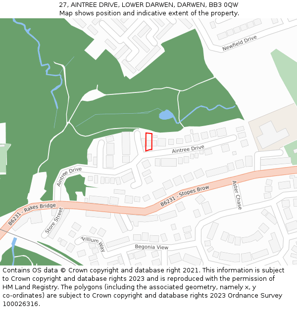 27, AINTREE DRIVE, LOWER DARWEN, DARWEN, BB3 0QW: Location map and indicative extent of plot