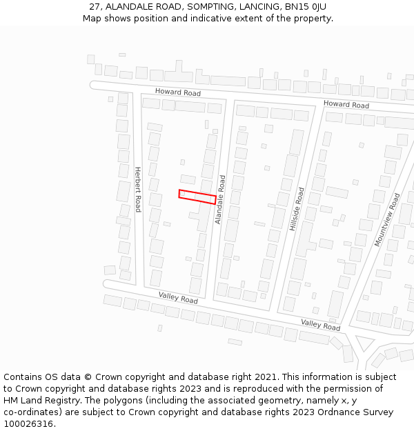 27, ALANDALE ROAD, SOMPTING, LANCING, BN15 0JU: Location map and indicative extent of plot