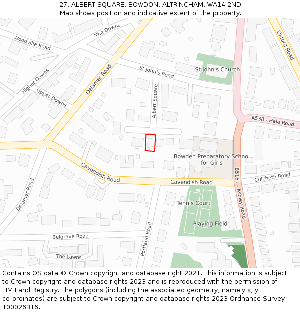 27, ALBERT SQUARE, BOWDON, ALTRINCHAM, WA14 2ND: Location map and indicative extent of plot