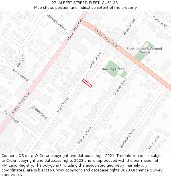 27, ALBERT STREET, FLEET, GU51 3RL: Location map and indicative extent of plot