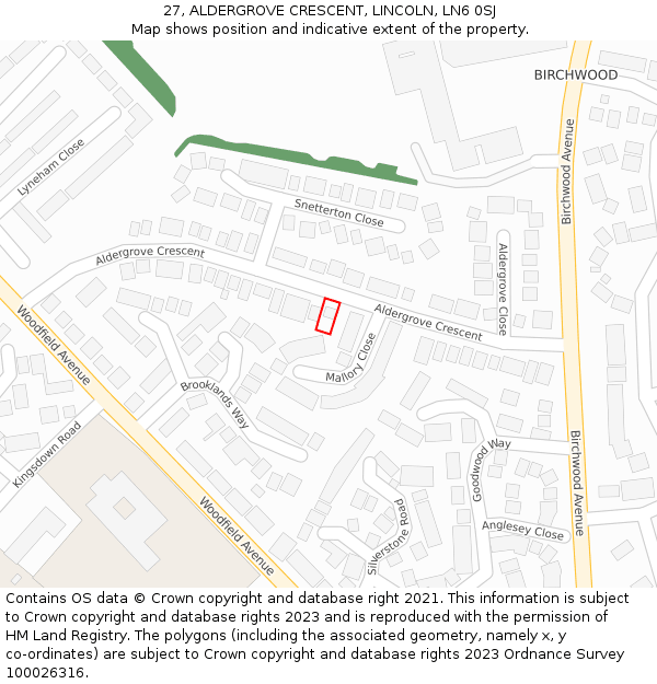 27, ALDERGROVE CRESCENT, LINCOLN, LN6 0SJ: Location map and indicative extent of plot