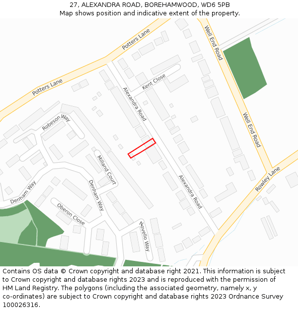 27, ALEXANDRA ROAD, BOREHAMWOOD, WD6 5PB: Location map and indicative extent of plot