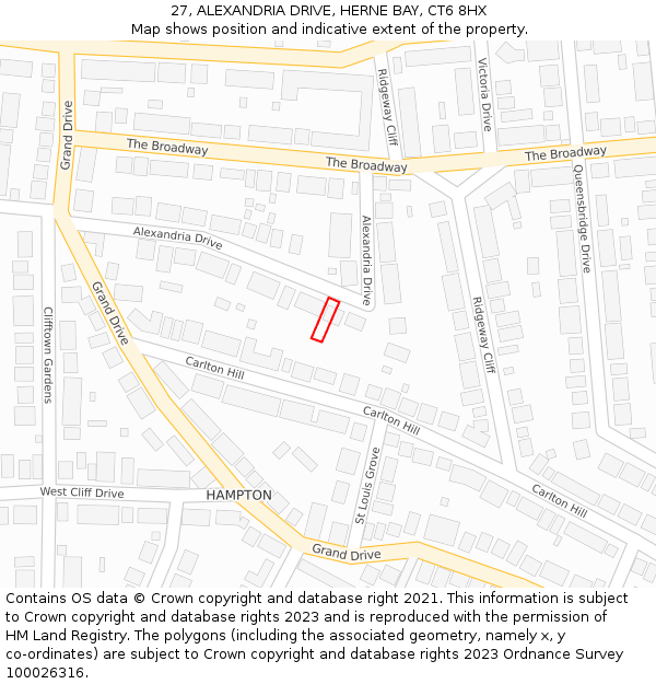 27, ALEXANDRIA DRIVE, HERNE BAY, CT6 8HX: Location map and indicative extent of plot