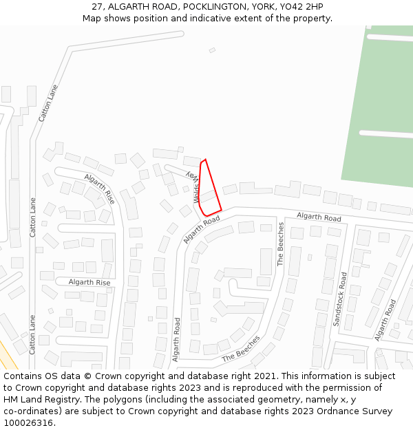 27, ALGARTH ROAD, POCKLINGTON, YORK, YO42 2HP: Location map and indicative extent of plot