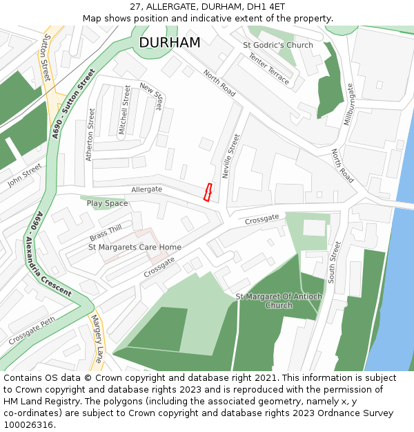 27, ALLERGATE, DURHAM, DH1 4ET: Location map and indicative extent of plot