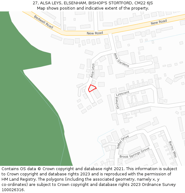 27, ALSA LEYS, ELSENHAM, BISHOP'S STORTFORD, CM22 6JS: Location map and indicative extent of plot