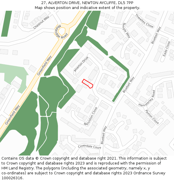 27, ALVERTON DRIVE, NEWTON AYCLIFFE, DL5 7PP: Location map and indicative extent of plot