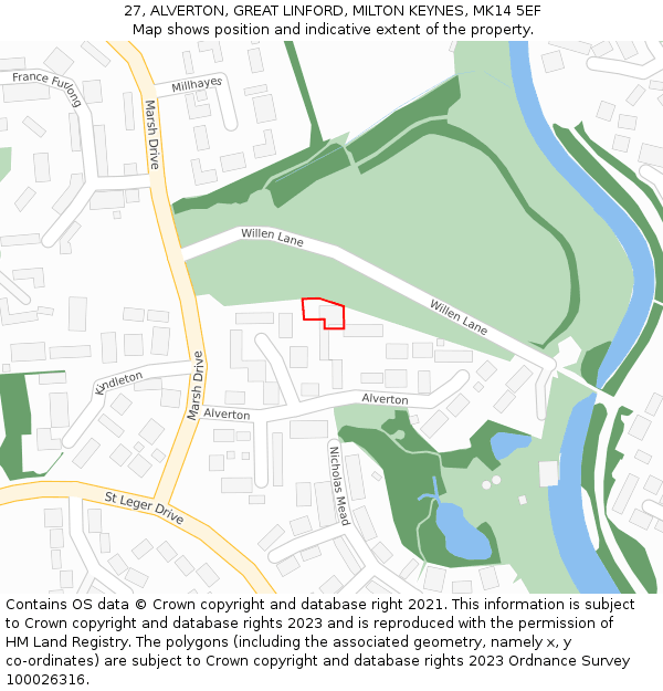 27, ALVERTON, GREAT LINFORD, MILTON KEYNES, MK14 5EF: Location map and indicative extent of plot