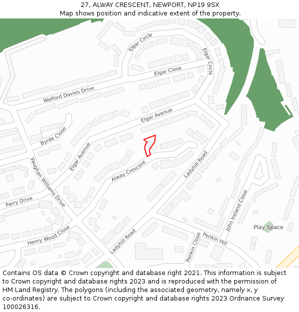 27, ALWAY CRESCENT, NEWPORT, NP19 9SX: Location map and indicative extent of plot