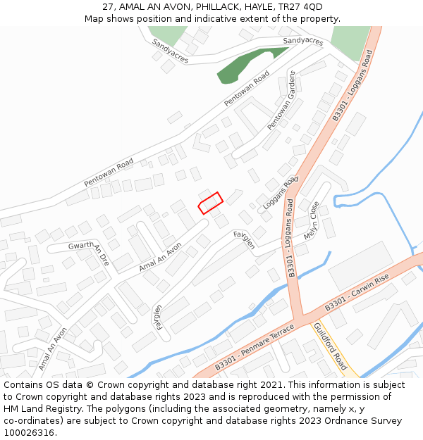 27, AMAL AN AVON, PHILLACK, HAYLE, TR27 4QD: Location map and indicative extent of plot