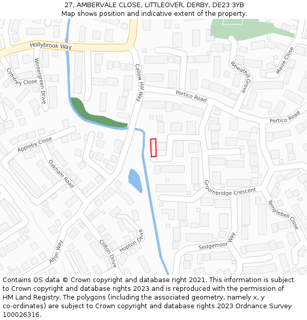 27, AMBERVALE CLOSE, LITTLEOVER, DERBY, DE23 3YB: Location map and indicative extent of plot