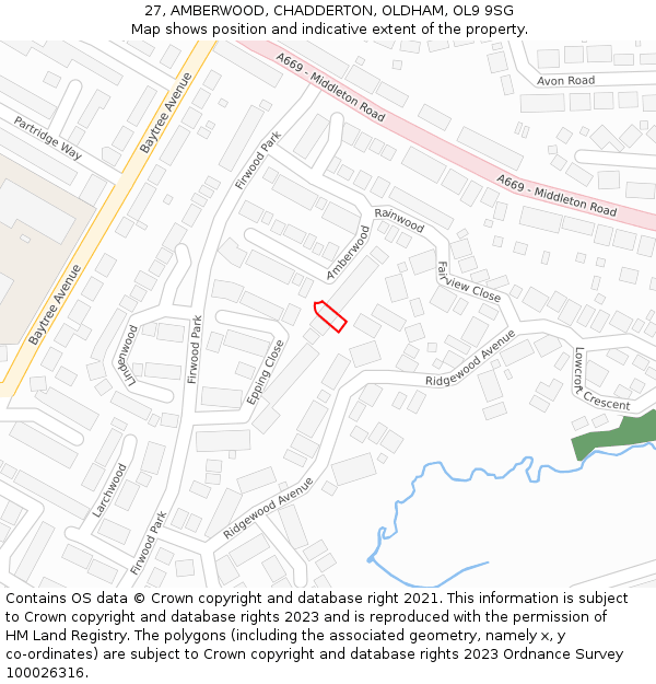 27, AMBERWOOD, CHADDERTON, OLDHAM, OL9 9SG: Location map and indicative extent of plot