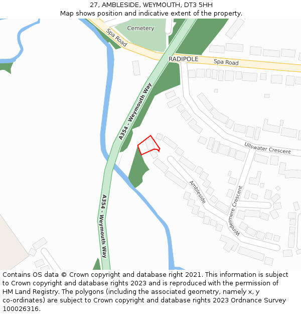27, AMBLESIDE, WEYMOUTH, DT3 5HH: Location map and indicative extent of plot