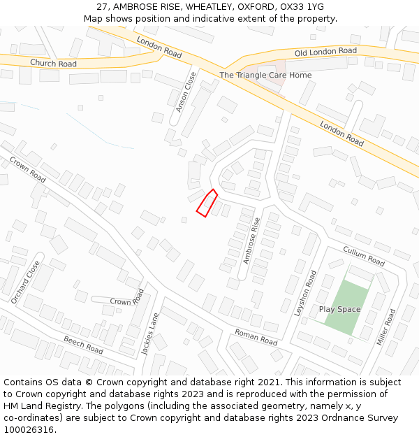 27, AMBROSE RISE, WHEATLEY, OXFORD, OX33 1YG: Location map and indicative extent of plot