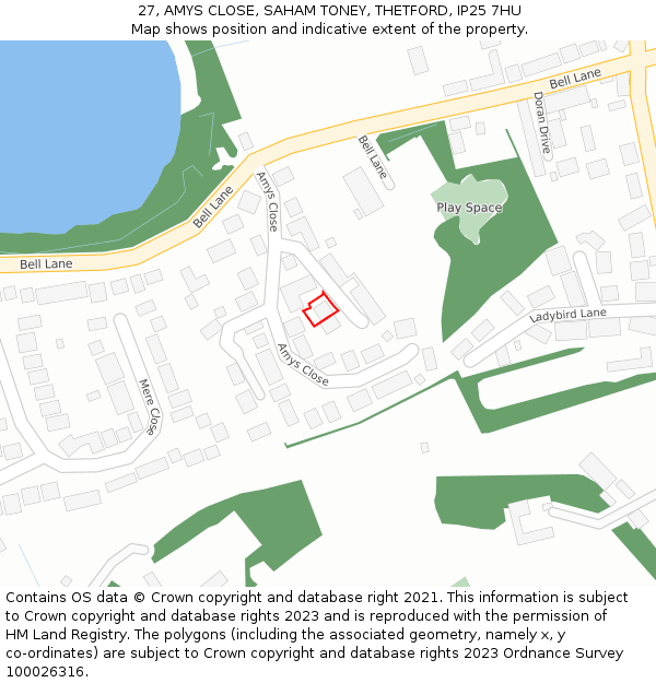 27, AMYS CLOSE, SAHAM TONEY, THETFORD, IP25 7HU: Location map and indicative extent of plot