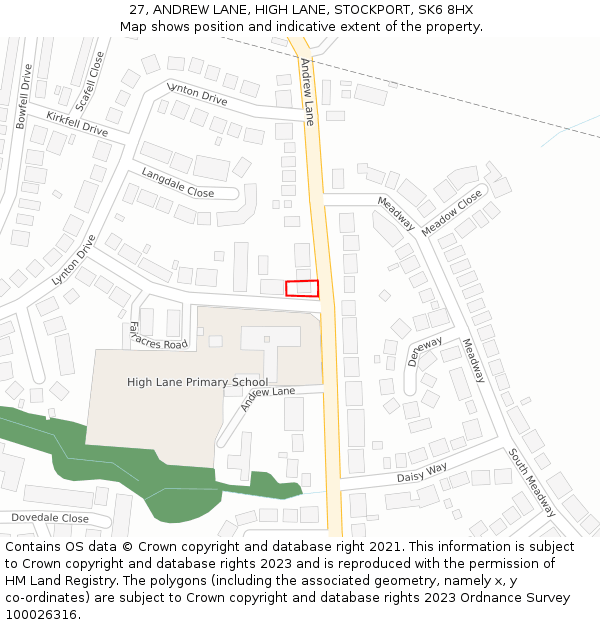 27, ANDREW LANE, HIGH LANE, STOCKPORT, SK6 8HX: Location map and indicative extent of plot