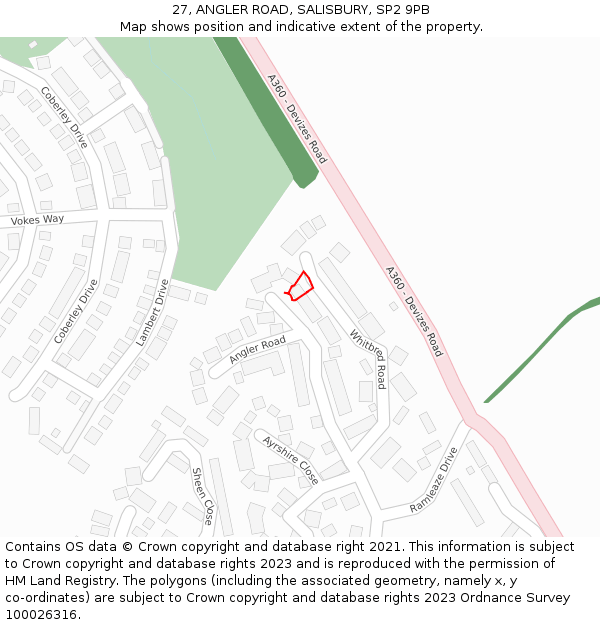 27, ANGLER ROAD, SALISBURY, SP2 9PB: Location map and indicative extent of plot
