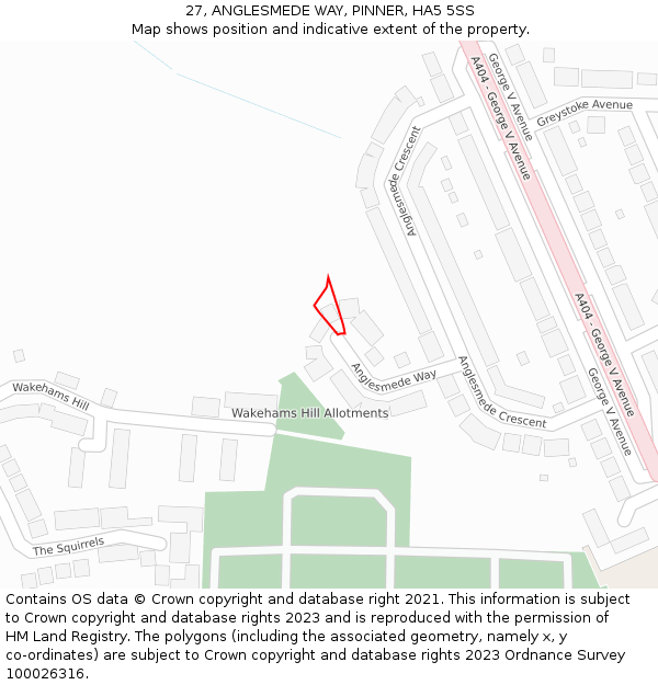 27, ANGLESMEDE WAY, PINNER, HA5 5SS: Location map and indicative extent of plot