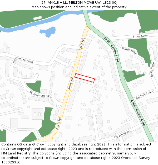 27, ANKLE HILL, MELTON MOWBRAY, LE13 0QJ: Location map and indicative extent of plot