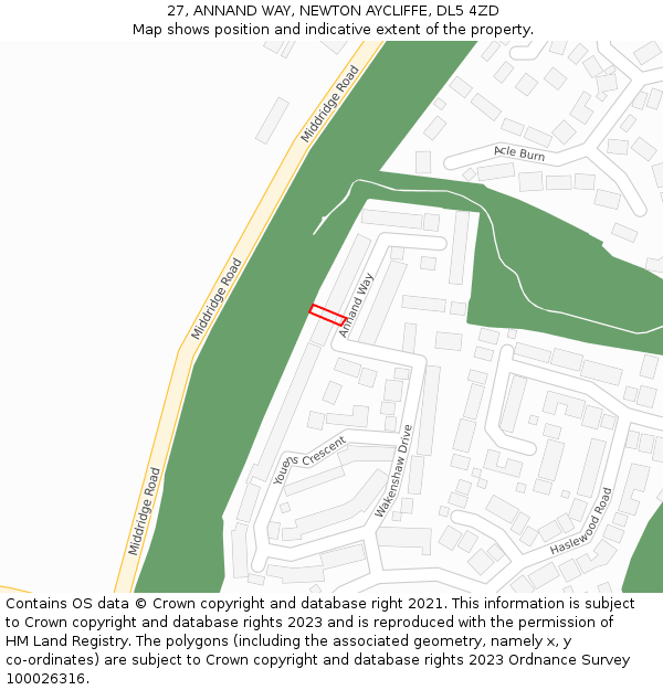 27, ANNAND WAY, NEWTON AYCLIFFE, DL5 4ZD: Location map and indicative extent of plot