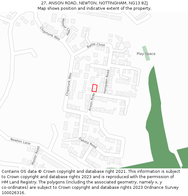 27, ANSON ROAD, NEWTON, NOTTINGHAM, NG13 8ZJ: Location map and indicative extent of plot