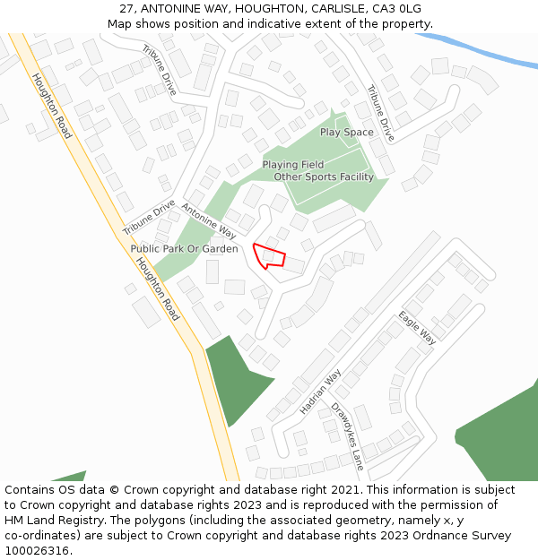 27, ANTONINE WAY, HOUGHTON, CARLISLE, CA3 0LG: Location map and indicative extent of plot