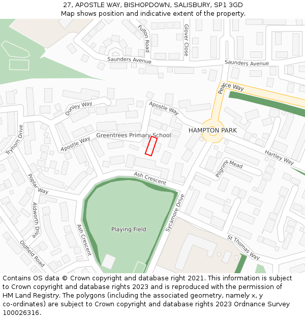 27, APOSTLE WAY, BISHOPDOWN, SALISBURY, SP1 3GD: Location map and indicative extent of plot