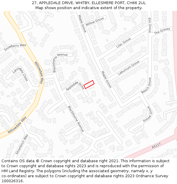 27, APPLEDALE DRIVE, WHITBY, ELLESMERE PORT, CH66 2UL: Location map and indicative extent of plot