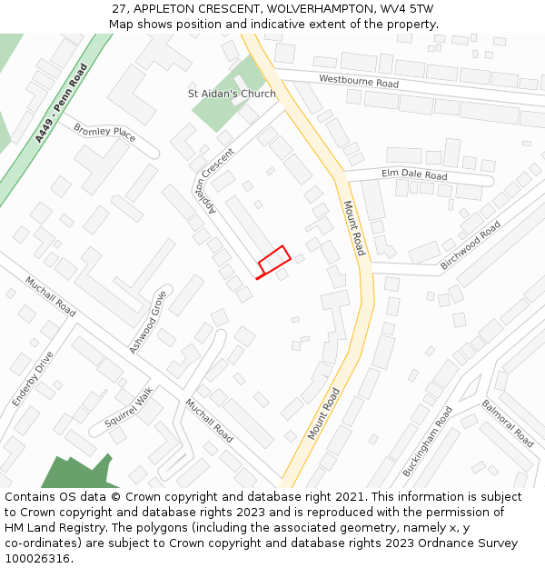 27, APPLETON CRESCENT, WOLVERHAMPTON, WV4 5TW: Location map and indicative extent of plot