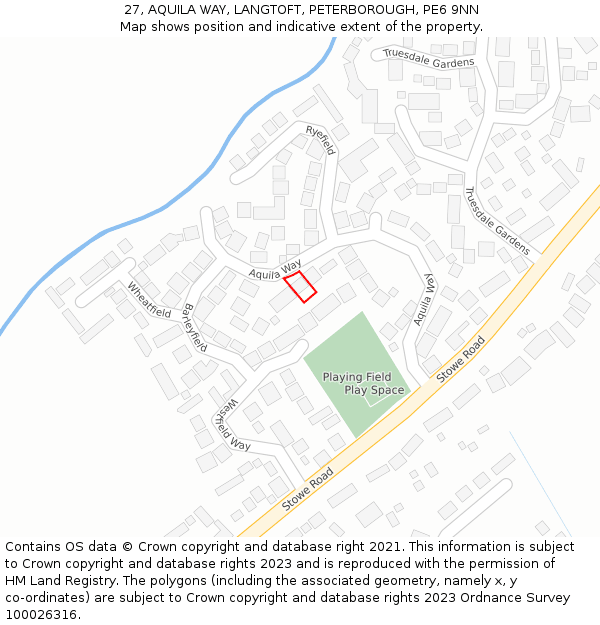27, AQUILA WAY, LANGTOFT, PETERBOROUGH, PE6 9NN: Location map and indicative extent of plot