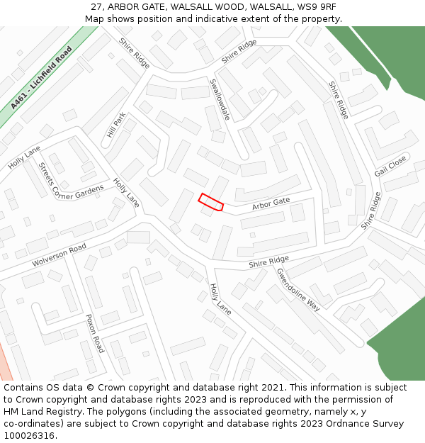 27, ARBOR GATE, WALSALL WOOD, WALSALL, WS9 9RF: Location map and indicative extent of plot